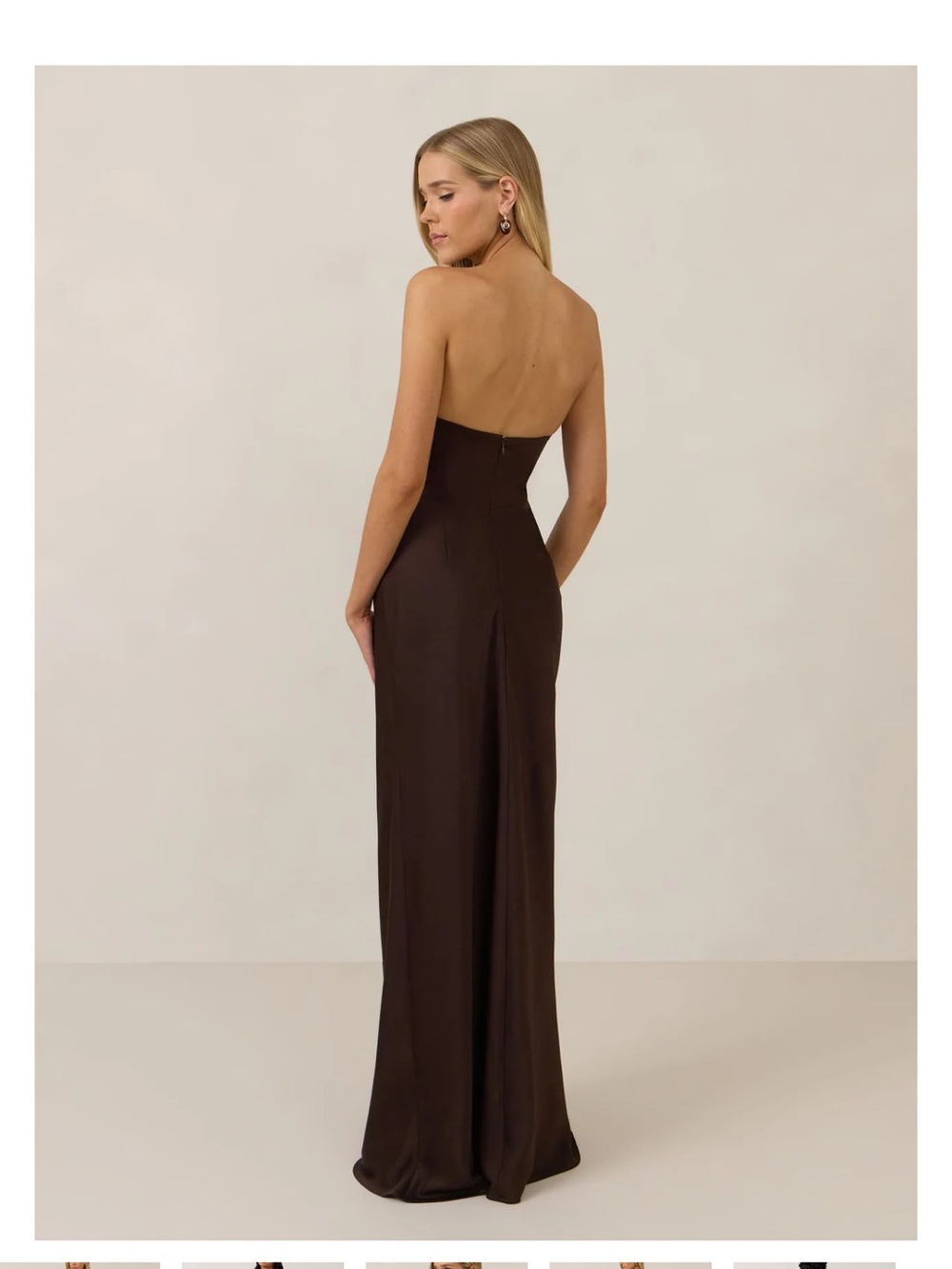 Park & Fifth Strapless Espresso Brown Evening Satin Gown - Picture 2 of 4